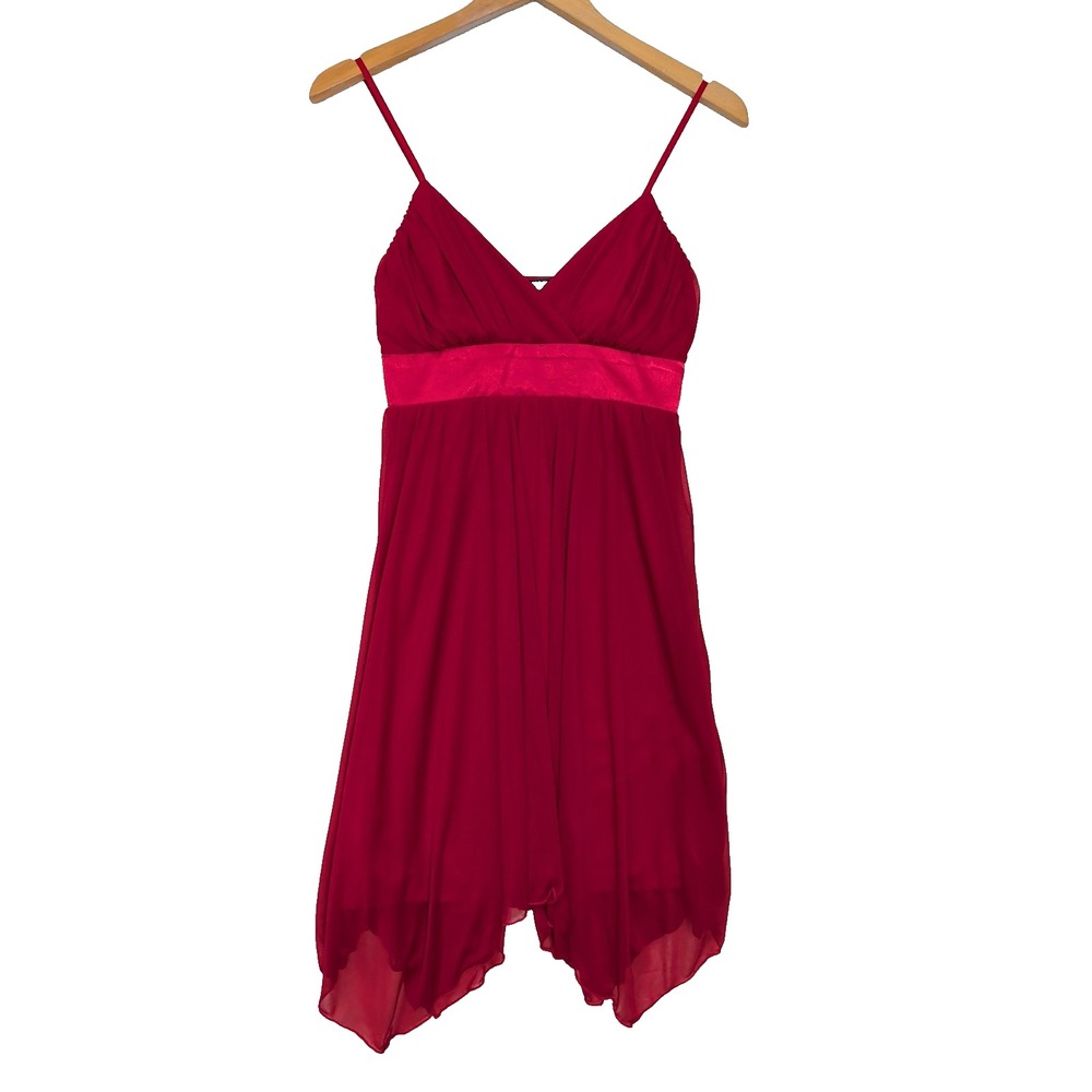 Fredericks of Hollywood Flowy Dress Women S Red Y2K Babydoll Holiday Party